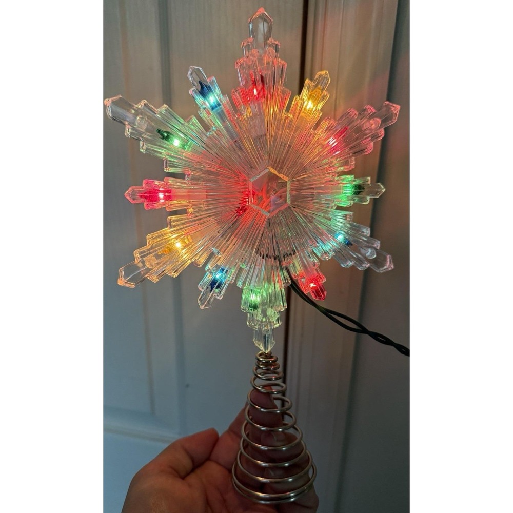 Vtg Xmas‎ Tree Top Topper Clear Multicolor Lights Star Snowflake Decor Ornament
